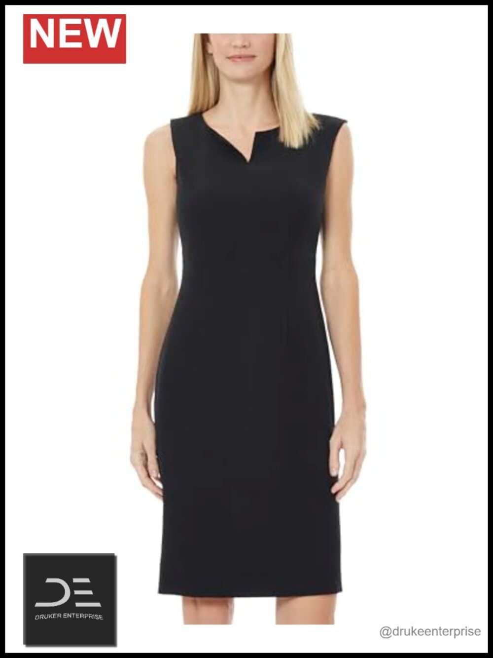 Sleeveless Sheath Dress with Notch Neckline Knee-Length Workwear